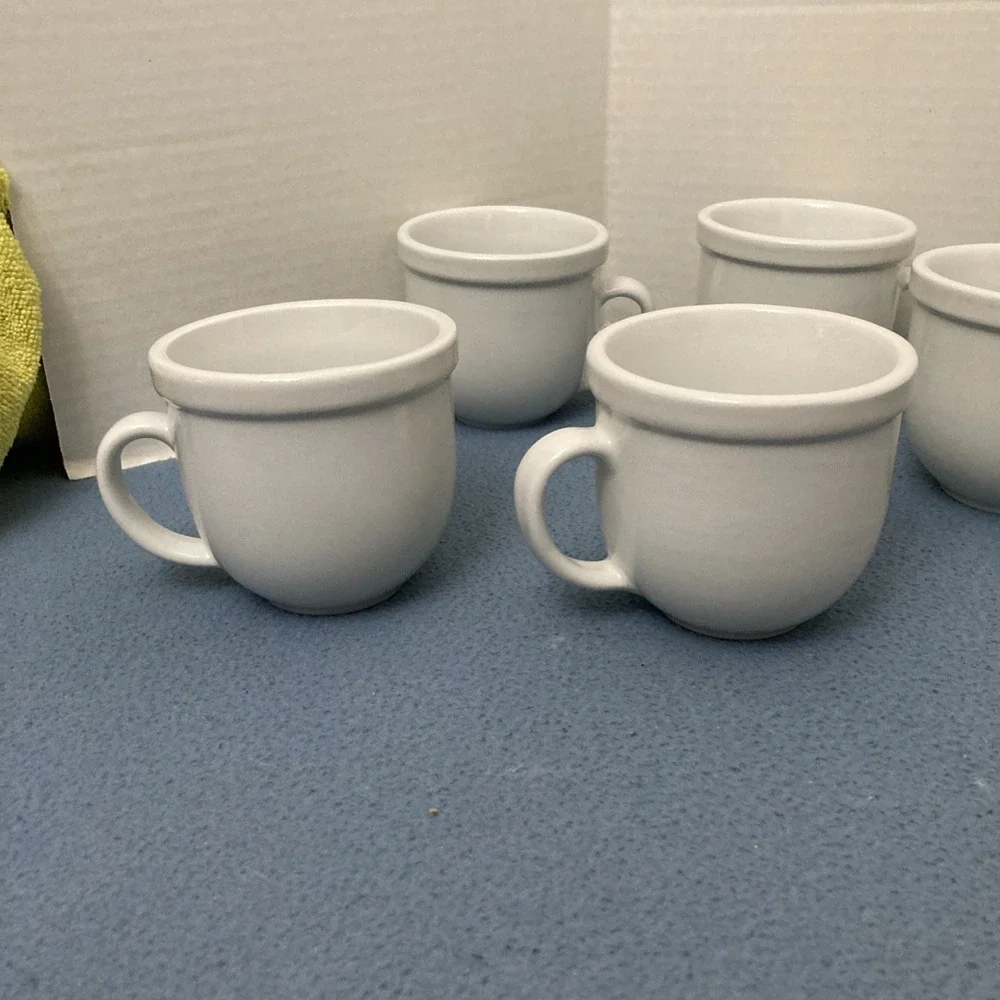 VTG Pottery Barn White Du Jour Suppertime Coffee Mugs - Set of 5